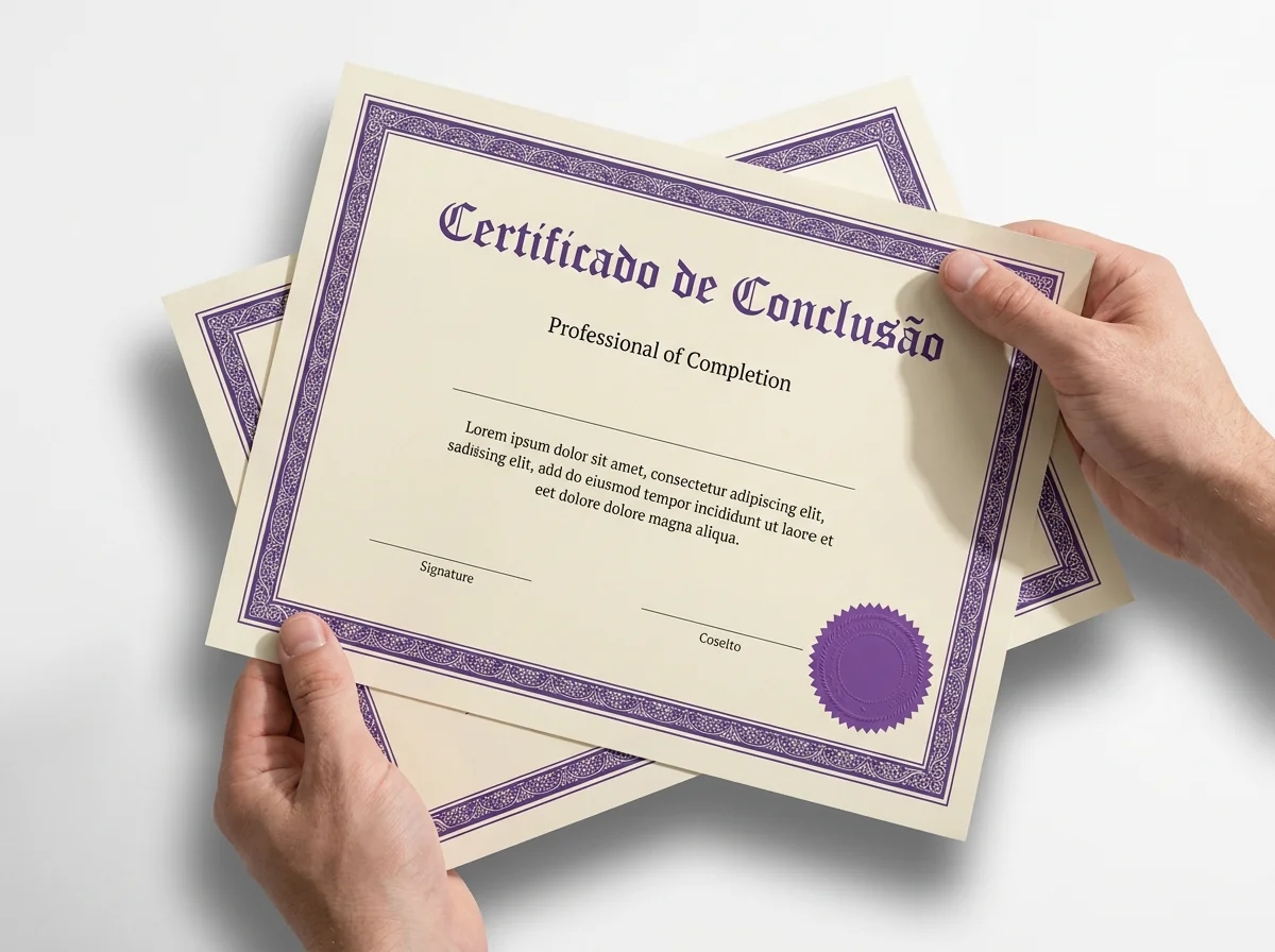 Certificado de conclusão impresso sendo segurado